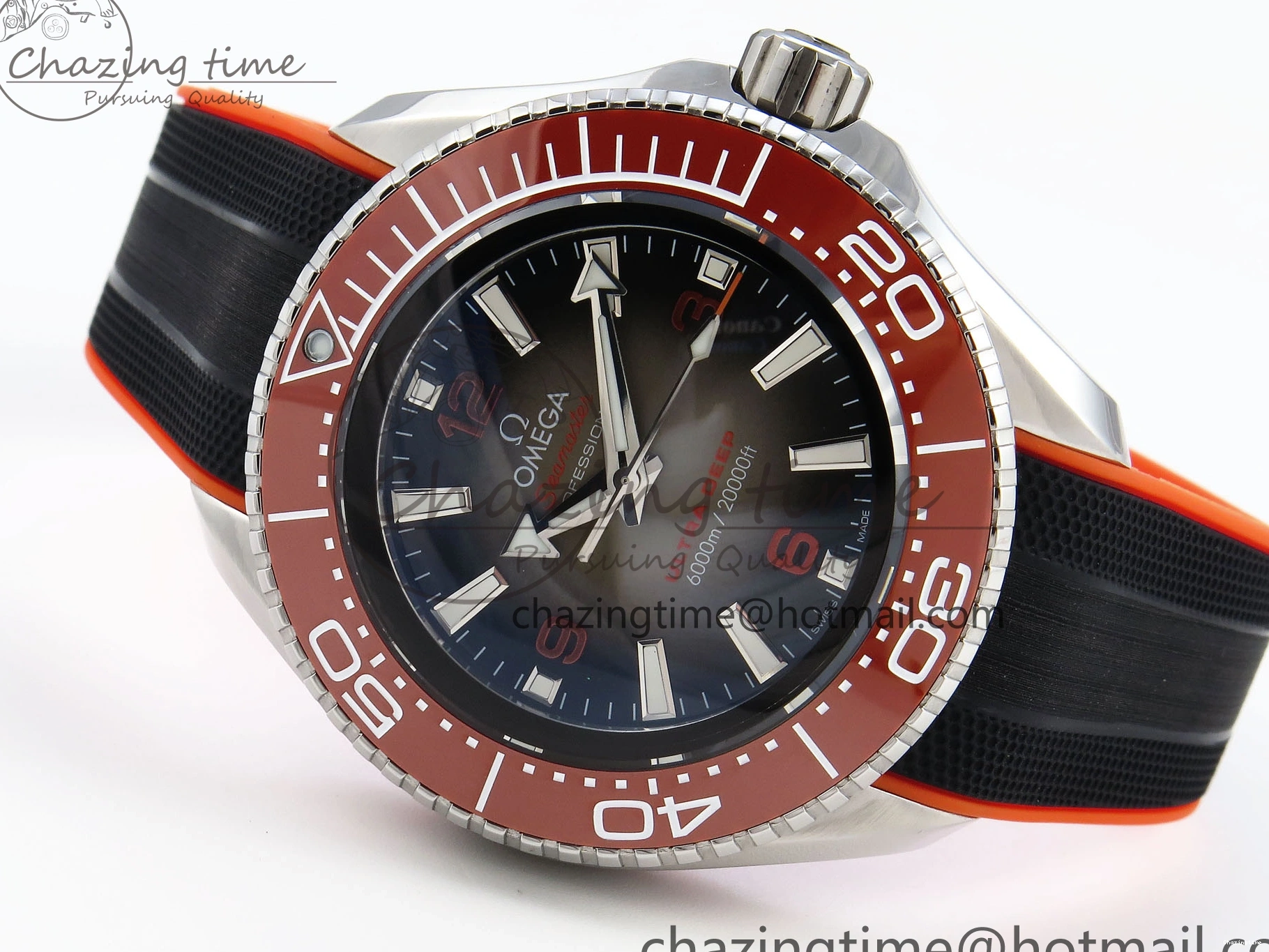 0126 Premium SEAMASTER PLANET OCEAN 6000M ULTRA DEEP 45.5MM SS TF 1:1 BEST EDITION GRAY DIAL ORANGE BEZEL ON RUBBER STRAP A 7761